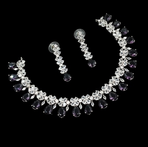 Silver Plated Brass Bridal <b>Set</b> Choker Necklace Drop Earrings Tikka Ethnic High Quality Wedding Engagement Anniversary Latest - Product Image 1