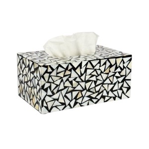 Caja de pañuelos rectangular de alta gama con incrustaciones de nácar y madera hecha a mano para decoración del hogar - Product Image 1