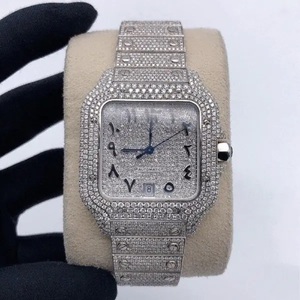 Montre en acier inoxydable sertie de diamants avec chiffres arabes, entièrement scintillante, automatique, mécanique, élégante, de luxe, tendance - Product Image 1