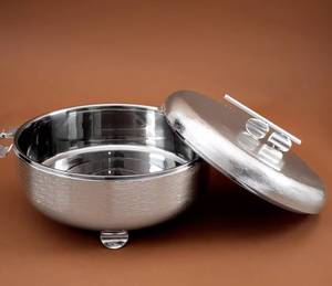 Brushed Silver Chafing Dish Gold <b>T</b> <b>Bar</b> Handle Stainless Steel Luxury Stackable Wooden Food Warmer Premium Buffet Catering - Product Image 1