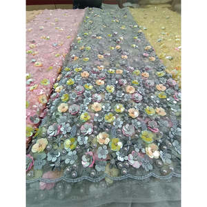 Tissu en dentelle à sequins floraux 3D de luxe, le plus vendu, en gros, pour robes de mariée, fournisseur de tissu en filet - Product Image 5