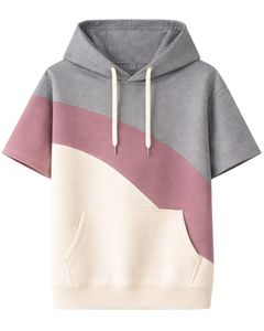 เสื้อฮู้ดดี้แขนสั้นสีเทาอมม่วงแบบคัสตอมสำหรับผู้ชาย ผ้าฝ้ายฟลีซ สไตล์ลำลอง สตรีทแวร์ มีกระเป๋าจิงโจ้ - Product Image 1