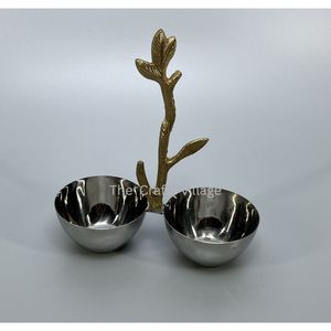 Frutero Doble de Metal Pulido de Lujo con Asa de Hoja de Oro, Plato Decorativo Hecho a Mano para Servir, Vajilla Moderna para Aperitivos - Product Image 4