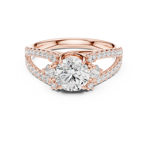Rose Gold Plated Diamond <b>Ring</b> <b>Split</b> Shank Round Brilliant Cut Women's Engagement Jewelry Classic Style - Product Image 1
