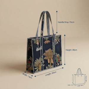 Wholesale PARVAAZ EXPORTS Fashion Artisan Embroidered Quilted Cotton Tote <b>Bag</b> with Letter Pattern & Stripe Trim From Rajasthan - Product Image 5