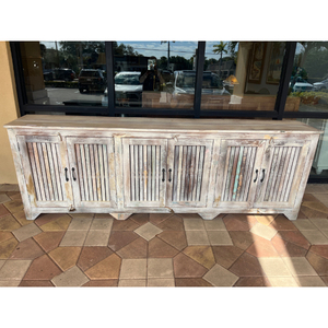 Aparador de Madera Maciza Reciclada de Estilo Industrial Indio, Ecológico, Hecho a Mano, Multicolor, para Sala de Estar, con 6 Puertas, Acabado Blanco Lavado - Product Image 3