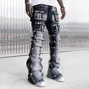 Nouveauté 2026 : Jean baggy en denim pour homme, style vintage, coupe droite, jambe large, motif uni, délavé, grandes tailles - Product Image 3