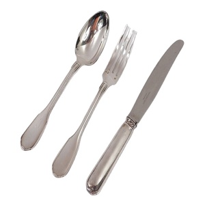 Juego de cubiertos de 3 piezas con mango corto, diseño moderno, chapado en plata pulida con efecto espejo, hecho a mano, con cuchara, tenedores y cuchillo para servir. - Product Image 1