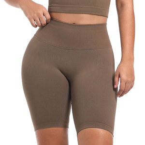 High Waisted Solid Color Bermuda Shorts Women Knitted Spandex Polyester Sporty Fit Breathable <b>Elastic</b> <b>Waist</b> Canvas 220g - Product Image 1