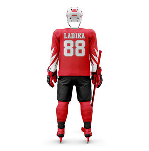 เสื้อฮอกกี้น้ำแข็งแบบกำหนดเองสำหรับผู้ชาย สีแดงขาว เบอร์ 88 แบบซับลิเมชั่น คอวี แขนยาว ระบายเหงื่อได้ดี กระชับรูปร่าง ชุดกีฬาฤดูหนาว - Product Image 2