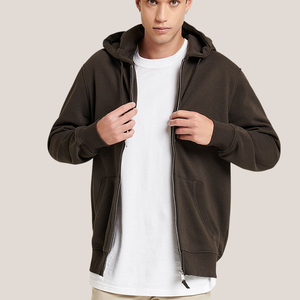 Sweat-shirt à capuche zippé pour homme, personnalisable avec logo, style streetwear, épais, avec logo en relief - Product Image 2