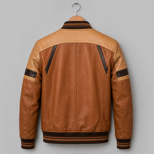 OEM Manufacturer Embroidery Streetwear Genuine Cowhide Leather Jacket Custom <b>Mens</b> Winter Leather Bomber Jacket - Product Image 2