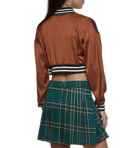 Trendy Women's Black Varsity Jacket Full Sleeve Short Length Letter B Embroidered Front Autumn Style - Product Image 6