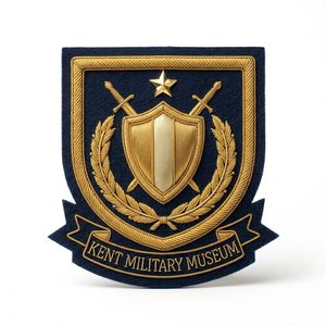 Private Label Hand Embroidered Bullion Badge Custom Museum Gold Wire Exhibition Commemorative Emblem Gift Shop Boutique Bulk - Product Image 1