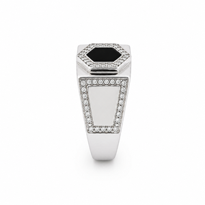 925 Sterling Silver Black <b>Onyx</b> and Cubic Zirconia Hexagon <b>Signet</b> <b>Ring</b> for <b>Men</b> Wedding Party High Polish Finish - Product Image 4