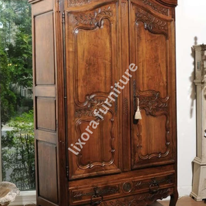 Luxury Handcrafted Solid Wood 2 Door <b>Wardrobe</b> Ornate French Floral Carving Antique Armoire - Product Image 3