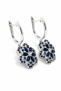 Boucles d'oreilles en saphir bleu et diamant, plaquées rhodium, argent sterling 92,5, cadeau de mariage ou de fête, KLST-31074 - Product Image 3
