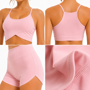 Conjunto Deportivo para Mujer, Top Deportivo con Dobladillo Cruzado y Pantalones Cortos de Yoga de Cintura Alta, Ropa Deportiva para Gimnasio, Entrenamiento, Fitness, Verano - Product Image 5