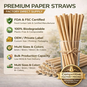 Pajitas de Papel Kraft Desechables, Pajitas de Papel Biodegradables, Pajitas de Papel para Beber Envueltas Individualmente - Product Image 1