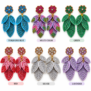 Boucles d'oreilles en verre perlé faites à la main, motif feuille, colorées, légères, bijoux fantaisie pour accessoires de mode, vente en gros - Product Image 5