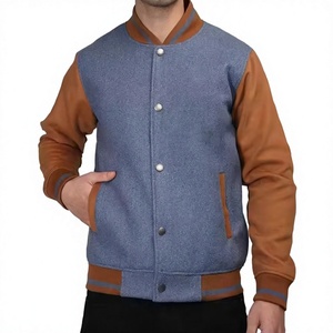 เสื้อแจ็คเก็ตวาร์ซิตี้ผ้าขนสัตว์สำหรับผู้ชาย สีน้ำเงิน-น้ำตาล แขนเสื้อแบบลำลอง ปกคอพับ กระดุมแถวเดียว ทรงปกติ เหมาะสำหรับใส่ในฤดูใบไม้ร่วง - Product Image 1