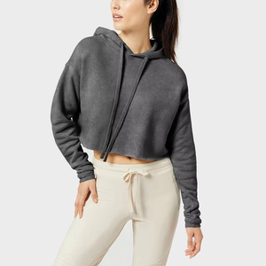 Sudadera con Capucha Corta Personalizada en Gris Carbón con Lavado Ácido, Venta al Por Mayor, Unisex, Estilo Vintage, Largo Regular, 100% Bordada - Product Image 1