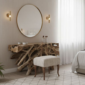 Mesa Consola Rústica Sania de Raíz de Teca Premium, Hecha a Mano, Orgánica, Artística, con Altura Ajustable, Mueble de Madera Sólida, Pieza Destacada - Product Image 5