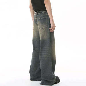 Jean large pour homme en denim délavé, coupe décontractée taille haute, style streetwear, en coton pour l'automne - Product Image 4