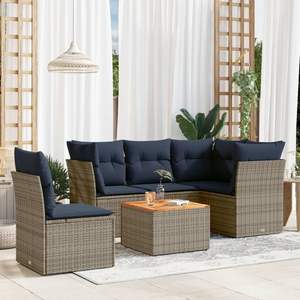 Juego de sofás de patio de ratán sintético gris de 6 piezas con cojines, muebles duraderos para exteriores - Product Image 1