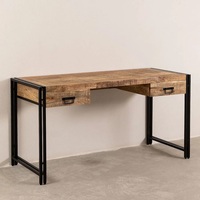 Bureau industriel Vandana Hexa Ultra en métal avec plateau en bois massif