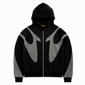 เสื้อฮู้ดดี้ดีไซน์สตรีทแวร์ทรงดรอปโชว์เดอร์ ล้างสีแบบแอซิดวอช พร้อมซิปครึ่งตัวและฮู้ดคลุมหน้า ผลิตจากผ้าฝ้ายพรีเมียมเนื้อหนัก ล้างแบบวินเทจ - Product Image 1