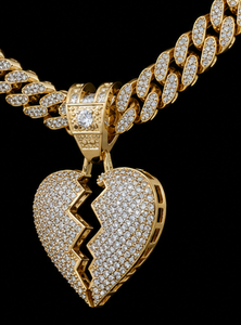 Collier pendentif cœur brisé Hip Hop Icy Bling, chaîne cubaine en alliage plaqué or avec strass pour soirée - Product Image 4