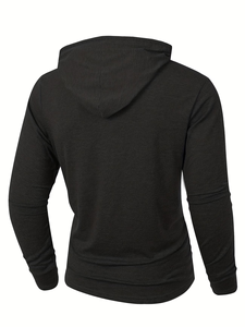 Unisex Vintage Style Casual Plus Size Comfortable Skin-Friendly Trendy Home Wear Button-<b>Up</b> Hooded Long Sleeve Henley Hoodie - Product Image 4