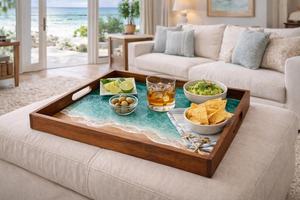 Handcrafted Resin Inlay Durable Food Serving Tray Intricate Geometric Patterns Smooth Polished Surface Customizable Color Logo - Product Image 4