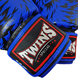 Guantes de Boxeo Twins Muaythai Azul y Negro con Estampado Digital, Cuero Vacuno Auténtico, Ligeros, Dedos Completos - Product Image 6