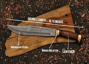 Couteau Bowie personnalisé fait main en acier Damas pour le camping et la chasse, manche en bois, bord plat, OEM/ODM, couteaux Bowie personnalisables - Product Image 6