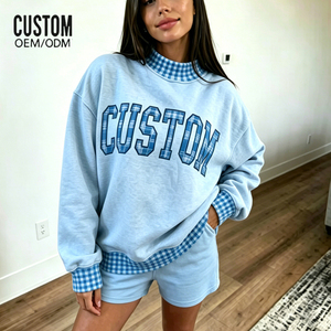 Sweat-shirt en molleton de coton épais personnalisé de haute qualité pour femme, brodé, à épaules tombantes, coupe oversize, col montant - Product Image 3