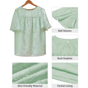 2025 blusas y Camisas de mujer con textura floral, blusas con picardías de manga acampanada, blusas fluidas con diseño único - Product Image 4