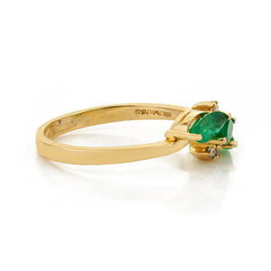 Nuevo Anillo Apilable de Tres Piedras de Oro Amarillo Puro de 14K con Esmeralda y Diamantes, Joyería Fina con Piedras Preciosas Personalizada, en Oferta - Product Image 5