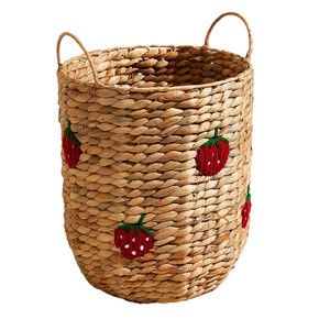 Strawberry Woven Water Hyacinth <b>Basket</b> with Handles Decorative Fruit Toy Storage Bin Kids Room Clothes <b>Hamper</b> - Product Image 1