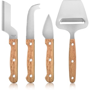 Coupe-beurre 4 pièces manche en bois acier inoxydable épandeur à fromage ensemble Restaurant outil de luxe pour fromage coupe-beurre - Product Image 3