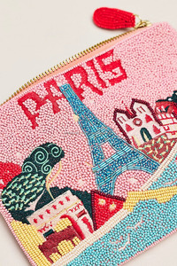 Pochette en coton brodée à la main sur le thème de Londres, ornée de perles, motif monument urbain, sac à main souvenir de voyage au Royaume-Uni, cadeau de créateur, pochette zippée unisexe - Product Image 2