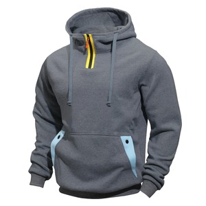 Sudadera con Capucha Azul Marino para Hombre con Cierre Amarillo y Bolsillos Azul Claro, Corte Regular Informal, Felpa de Algodón, Ropa de Otoño 2027 - Product Image 5