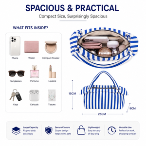 Sac à bandoulière rayé pour femme avec nœud décoratif, fermeture ouverte, style décontracté, utilisation quotidienne, portable, en toile, léger pour le voyage - Product Image 2