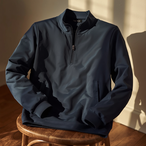 Quarter Zip Polyester Cotton <b>Jacket</b> Standard Thickness Casual Pullover Outerwear - Product Image 2