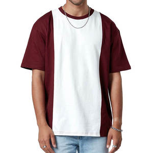 เสื้อยืดสีแดงเลือดหมู คอโอ แขนสั้น ทรงหลวม สไตล์สตรีทแวร์  แบบแผงแนวตั้งสีขาว  รับสกรีนแบรนด์  ทรงโอเวอร์ไซส์  เสื้อยืดคลาสสิค - Product Image 1