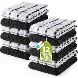 Set di 12 Asciugamani da Cucina Super Morbidi 15 X 25 Pollici, 100% Cotone Filato ad Anelli, Assorbenti per Casa, Cucina, Tè e Bar - Product Image 1