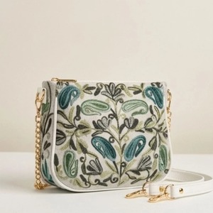 Bolso Bandolera con Bordado Sozni de Cachemira, Blanco con Paisley Verde Azulado, Compra Directa del Proveedor - Product Image 2