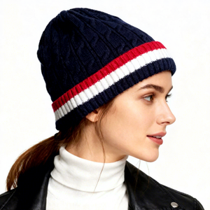 New Winter Breathable Ribbed Knit <b>Beanie</b> with Classic 3-Color Panel Fleece-<b>Lined</b> Thickened Insulated Unisex Hat - Product Image 3