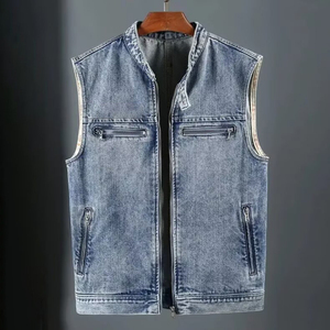 Gilet en jean patchwork pour homme, design personnalisé, vêtement d'extérieur décontracté sans manches, tendance streetwear, veste sans manches pour homme - Product Image 5